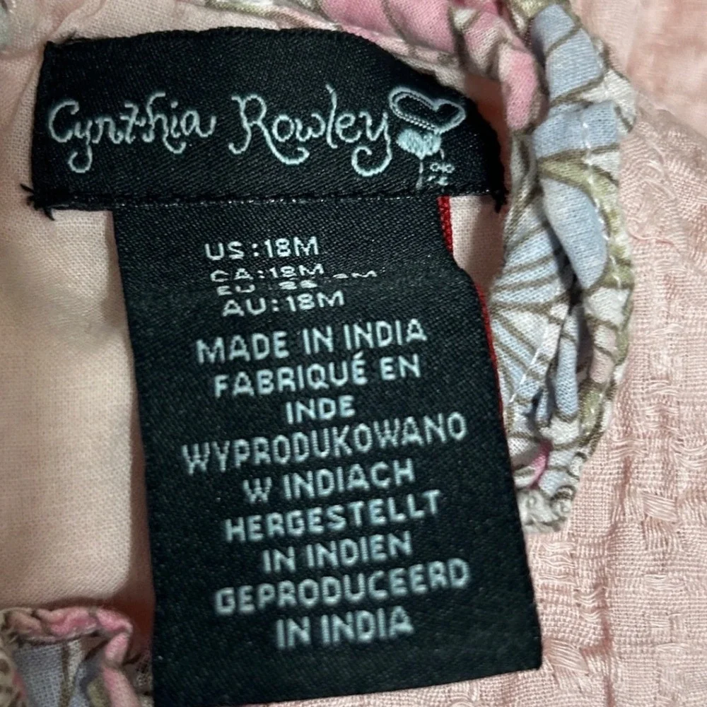 Cynthia Rowley Girls Seersucker Dress 18M Pink Floral Trim Babydoll Cottagecore‎